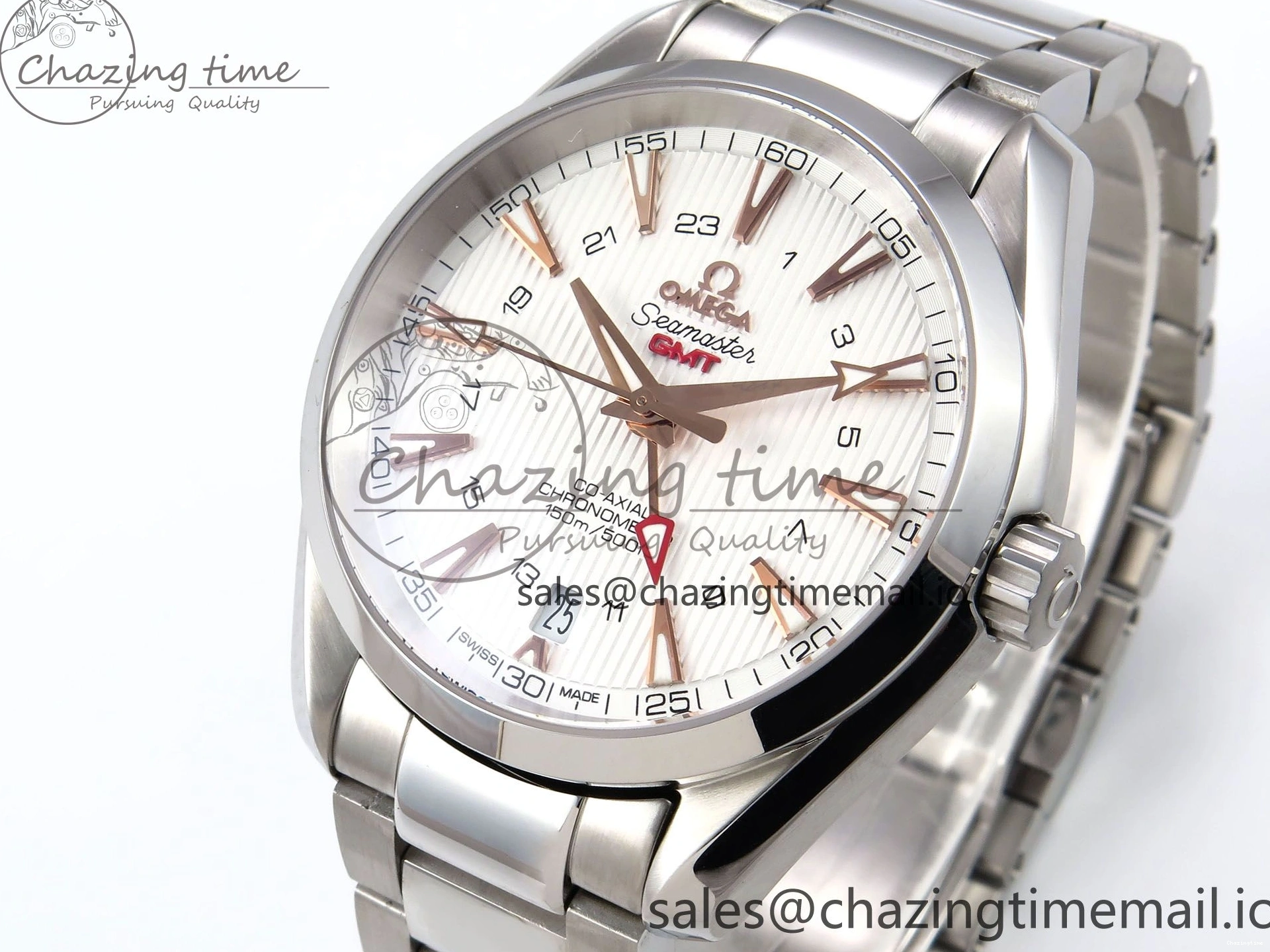 0508 Snug Aqua Terra 150M GMT OMF 1:1 Best Edition White RG Textured Dial on SS Bracelet A 7714